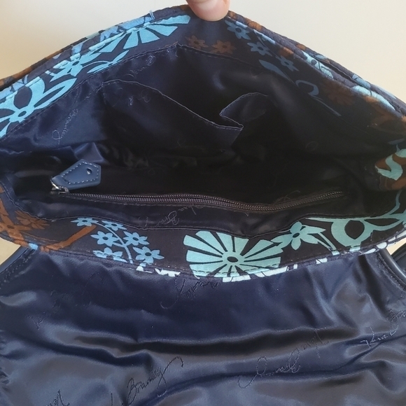 𝅺VERA Bradley Retired Fall 2016 Navy Blue Floral Slim Saddle Crossbody Bag Purse - Picture 14 of 16